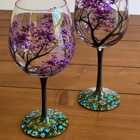 Four Seasons Tree Wine Glasses - Hand Painted Art 11