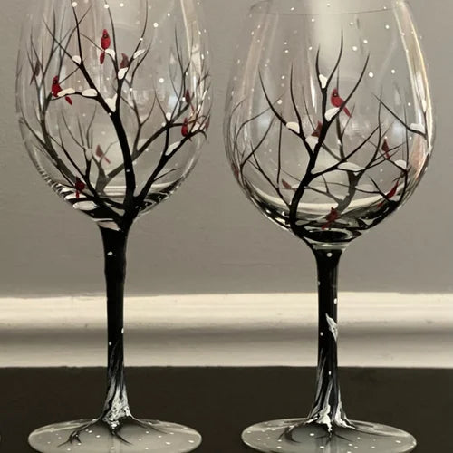 Four Seasons Tree Wine Glasses - Hand Painted Art 13