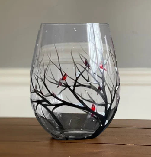 Four Seasons Tree Wine Glasses - Hand Painted Art 9