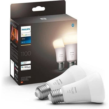 Philips Hue Wit, E27 verbonden LED-lamp, Equivalent 75W, 1100 Lumen, Bluetooth compatibel, 2-pack