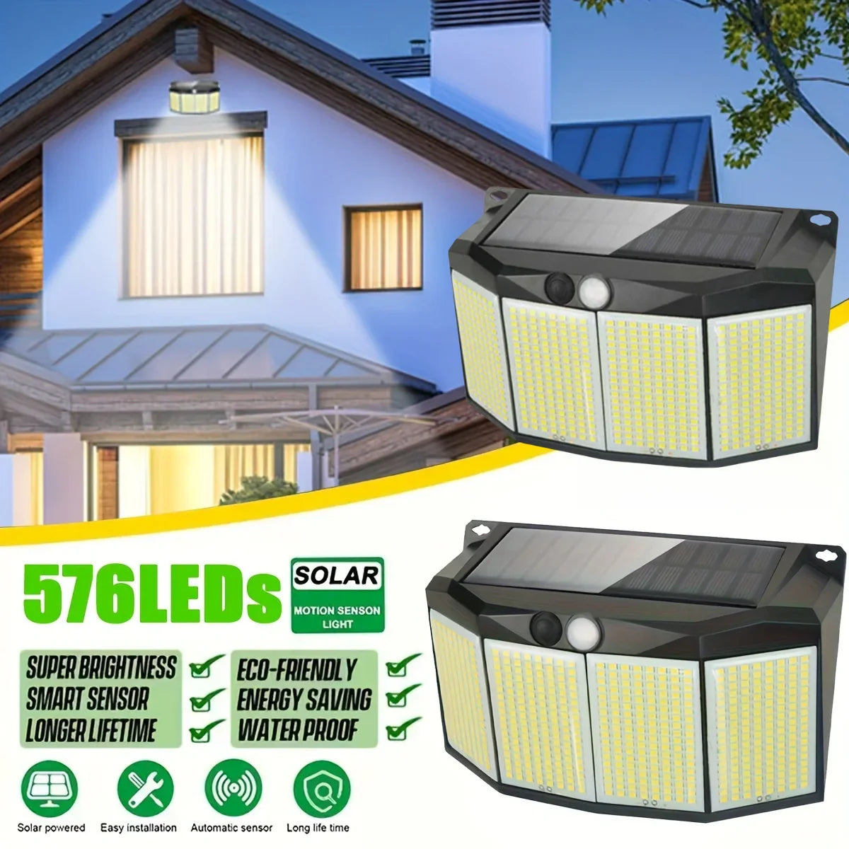 SolarMax | LED Strahler Außen | 576 LEDs Bewegungssensor | IP65 Solar Flutlicht 6