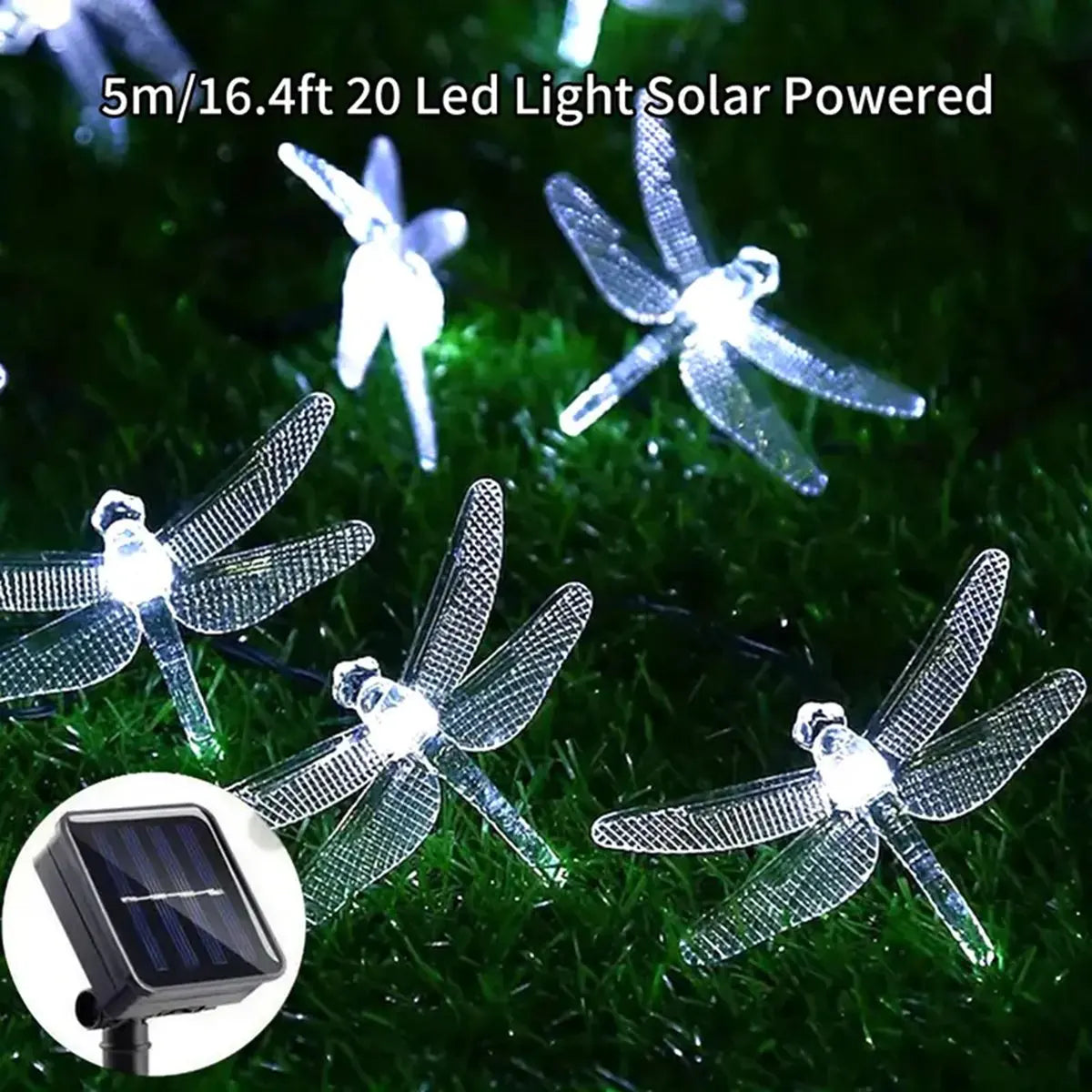 Solithia Libellenlichterkette | Solar | 8 Modi | IP65 Wetterfest | 5m 20 LEDs 8