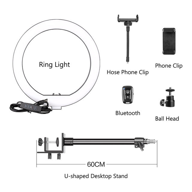 LED Ring Light, Bluetooth afstandsbediening, statiefstandaard