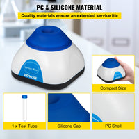 Lab Mini Vortex Mixer, 3000/6000 TPM, 6 mm Orbitale Diameter, Eénhandige Touch Bediening