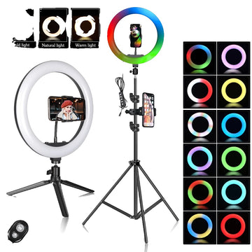 Selfie Ring Light, 12 inch diameter, 15 kleuren, verstelbare standaard