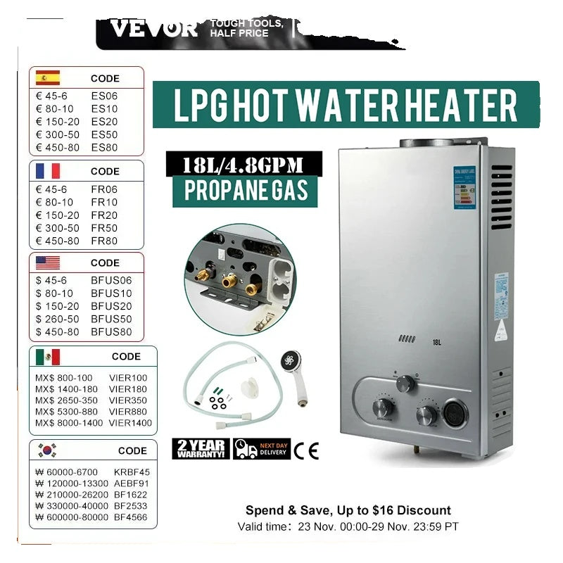 LPG Gas Propaan Warmwaterboiler, EU Verzending, Douche Accessoires