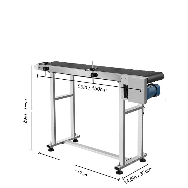 Transportbandmachine, 150 CM lengte, roestvrijstalen leuning