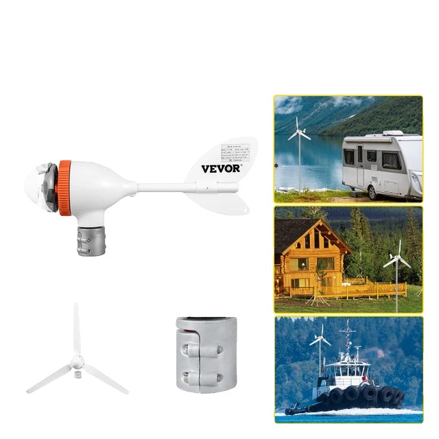 Windturbinegenerator, 12V/AC, 400W vermogensopbrengst, geschikt voor gebruik op terrassen en op zee.