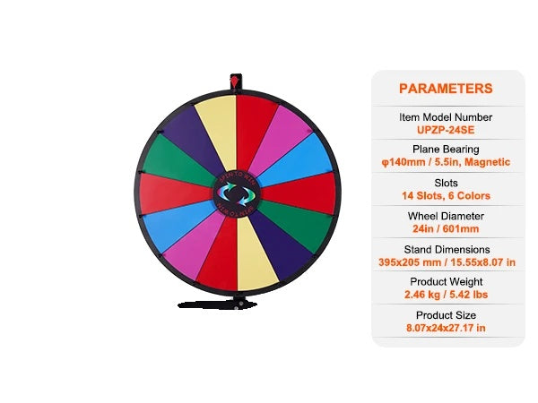 Draaiend Prijsrad, 14 Vakjes, Tafelmodel of Staand op de Vloer
