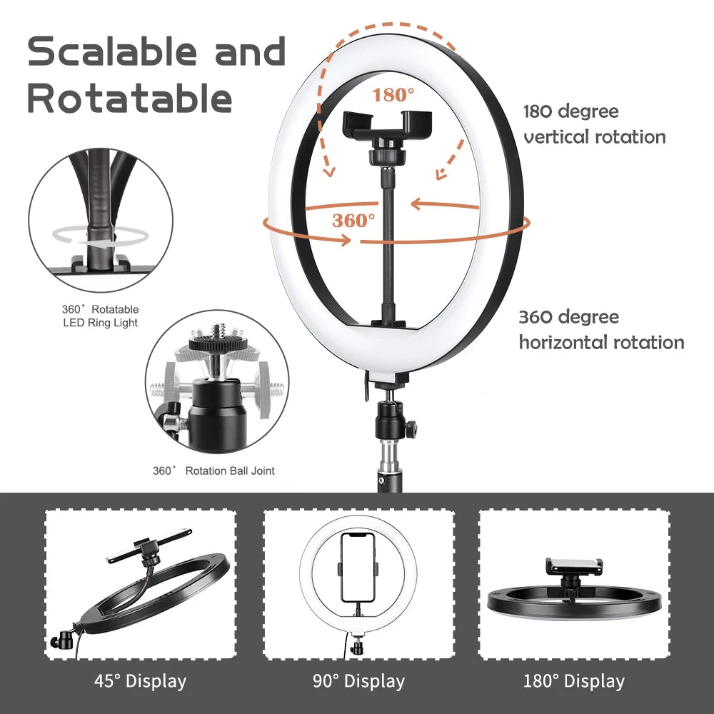 LED Selfie Ring Light, Dimbaar, Verstelbare Statiefstandaard