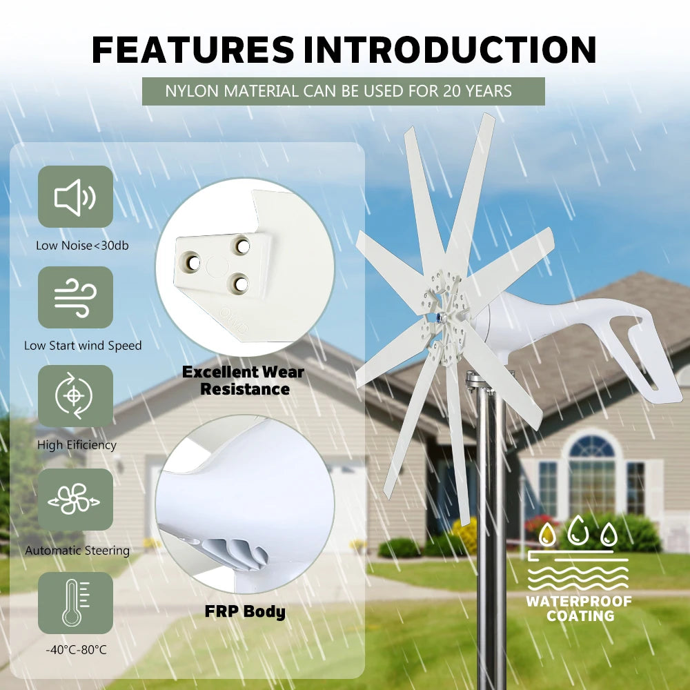 2000W Windturbine, Inclusief Oplaadcontroller, Geschikt voor Jachten en Boerderijen