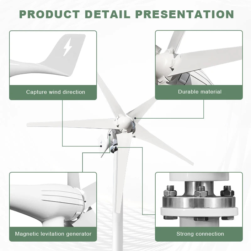 Windturbinegenerator, 3000W vermogensopbrengst, MPPT off-grid systeem.