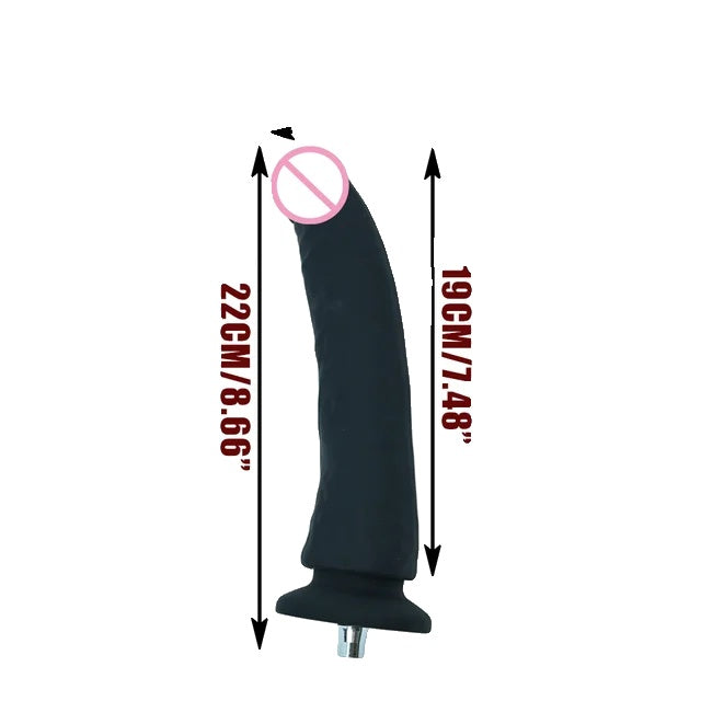 Seksmachine opzetstuk, VAC-U-Lock, grote zwarte en vleeskleurige dildo's.