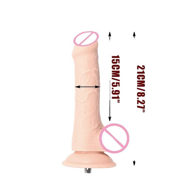 Seksmachine opzetstuk, VAC-U-Lock, grote zwarte en vleeskleurige dildo's.