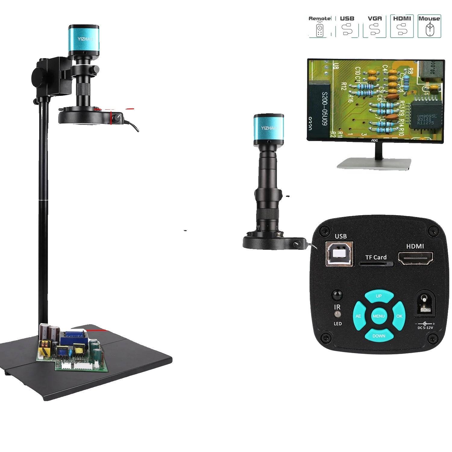 Industriële Microscoop Camera, HDMI/USB/VGA Connectiviteit, 1-150X/180X Zoom Bereik