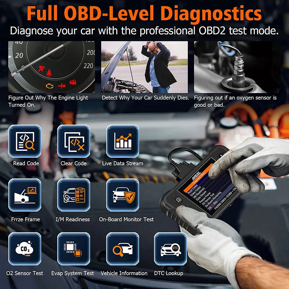 Auto OBD2 Diagnostische Gereedschappen, ABS SRS Airbag Motor Codelezer, Gratis Update