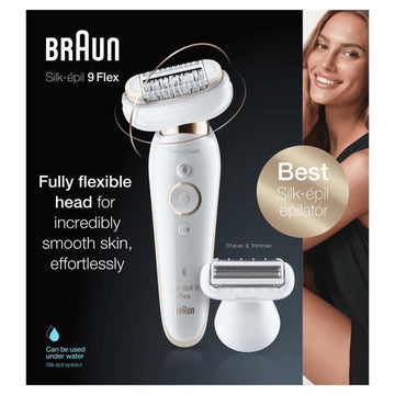 Braun Silk-épil 9 Flex 9-002 Electric epilator for women - Flexible head - Micro-grip 40 tweezers - SensoSmart - White / Gold