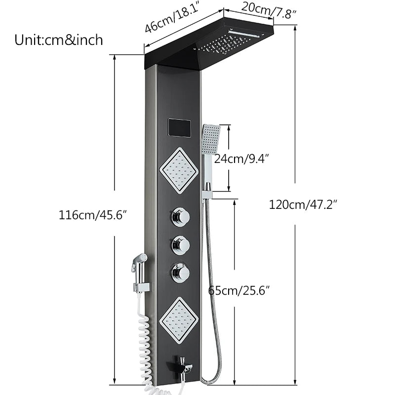 Douche Paneel Kolom, Constante Temperatuur Weergave, LED Licht