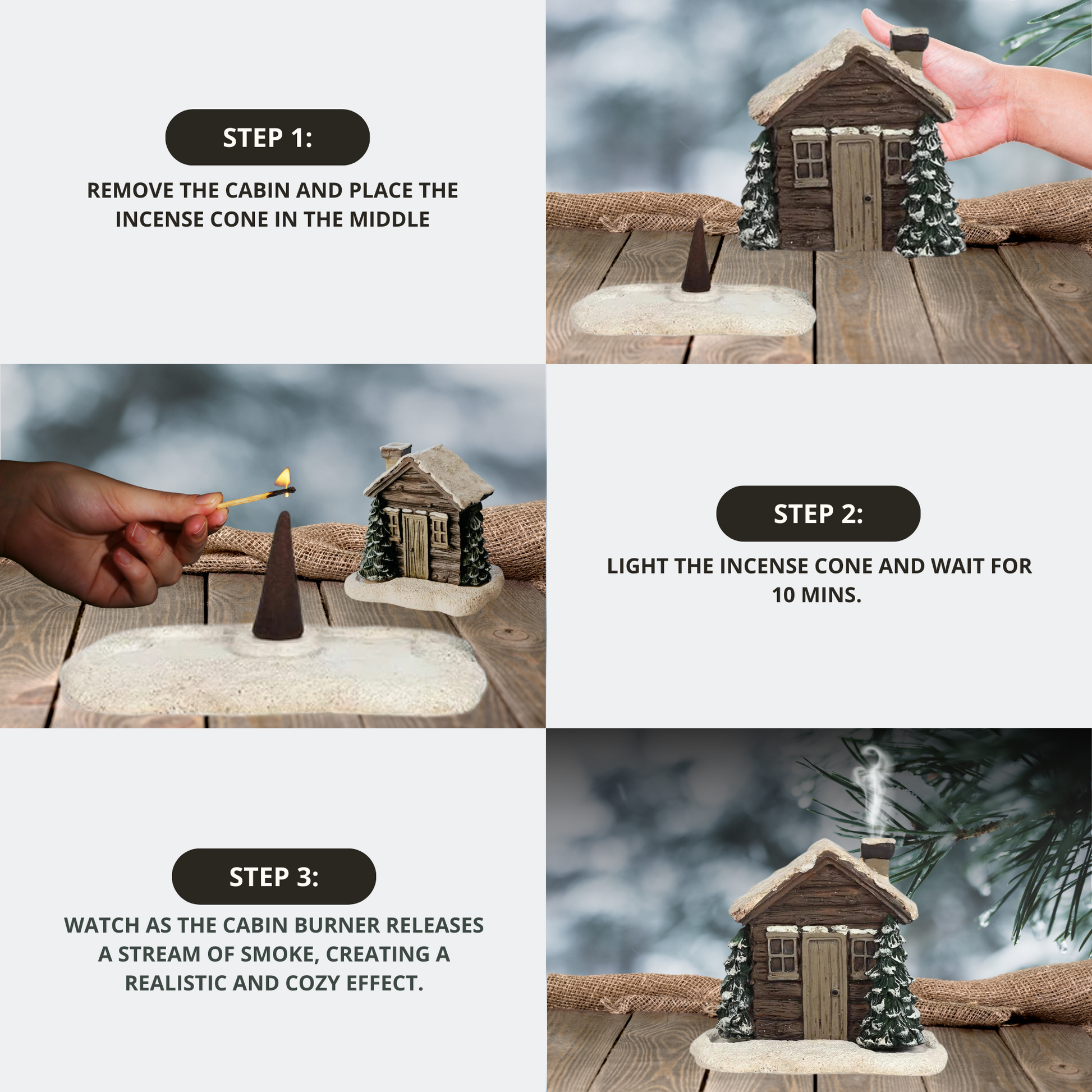 CozyHouse™ - Blockhaus Räuchergefäß + 2 GRATIS Räucherkegeln [Letzter Tag Rabatt] 3