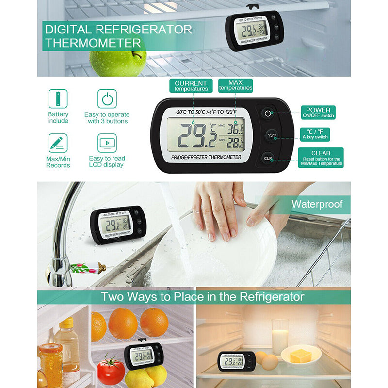 Digitale waterdichte thermometer - groot scherm, hangende koelkast met