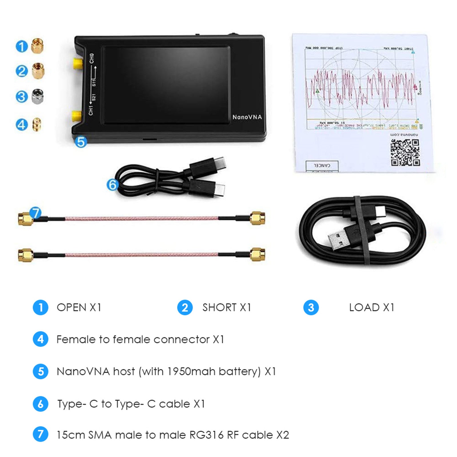 Netwerkanalyser, 4-inch LCD Touchscreen, Meetbereik 10KHz-15GHz