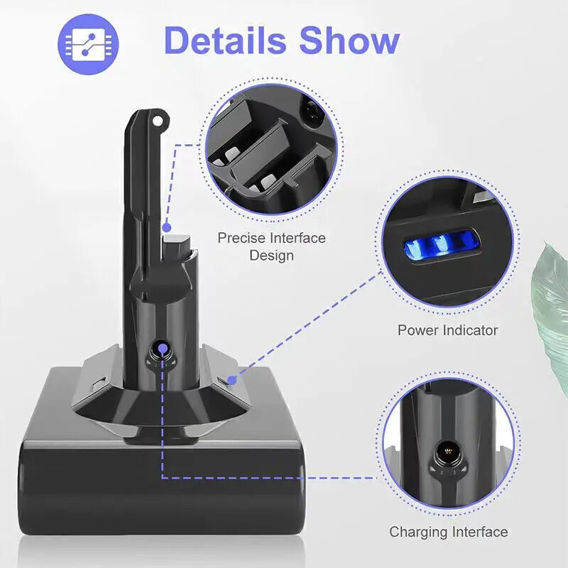 Dyson V10 Batterij, 6000mAh Capaciteit, Draadloze Stofzuiger