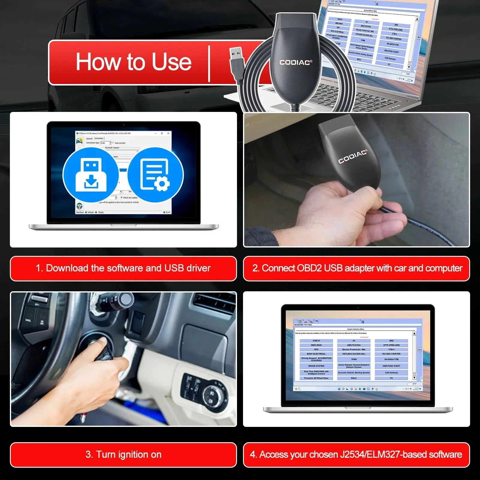 Auto Diagnose Scanner, J2534 Passthru Ondersteuning, Alle ELM327 Forscan Software