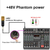 Audio geluidsmixer, 7-bands equalizer, USB 2 AUX-uitgang