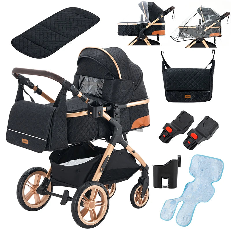 Luxe kinderwagen, handig opvouwbaar ontwerp, veilige stoel die voldoet aan de EU-regelgeving.