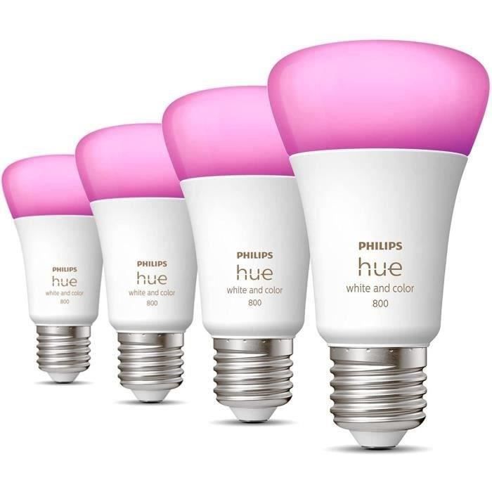 Philips Hue White & Color Ambiance, E27 verbonden LED-lamp, 60W equivalent, 800 Lumen, 4-pack, Bluetooth compatibel