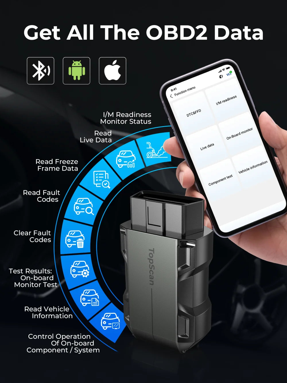 Scanner, Slimme Diagnostische Tool, Bluetooth OBD2 Codelezer