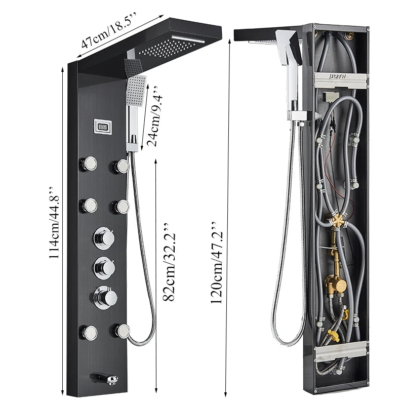 Douchepaneelkraan, thermostatische regeling, SPA-massagestraal