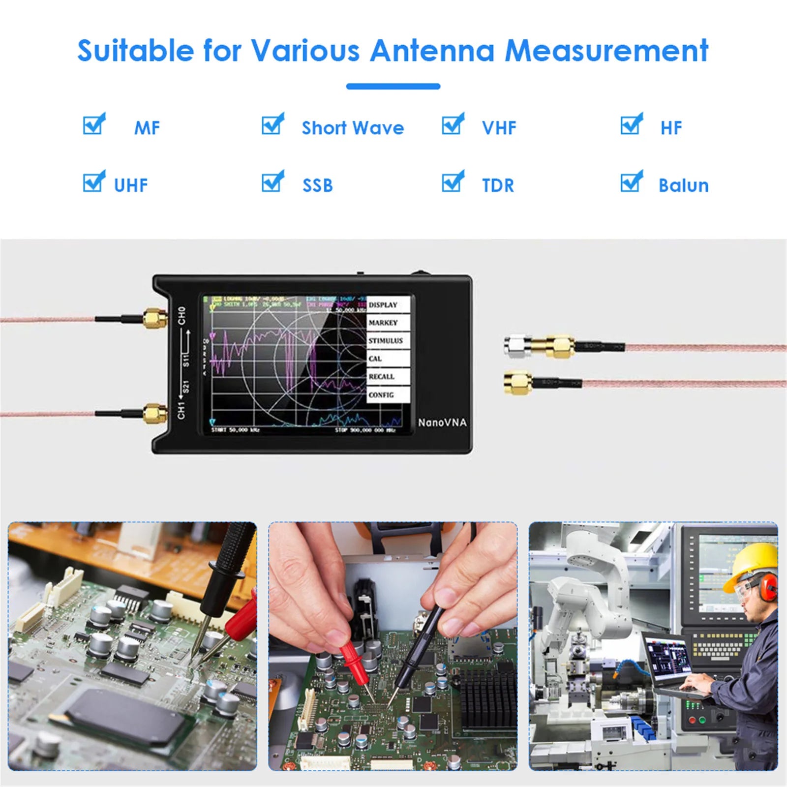 Netwerkanalyser, 4-inch LCD Touchscreen, Meetbereik 10KHz-15GHz