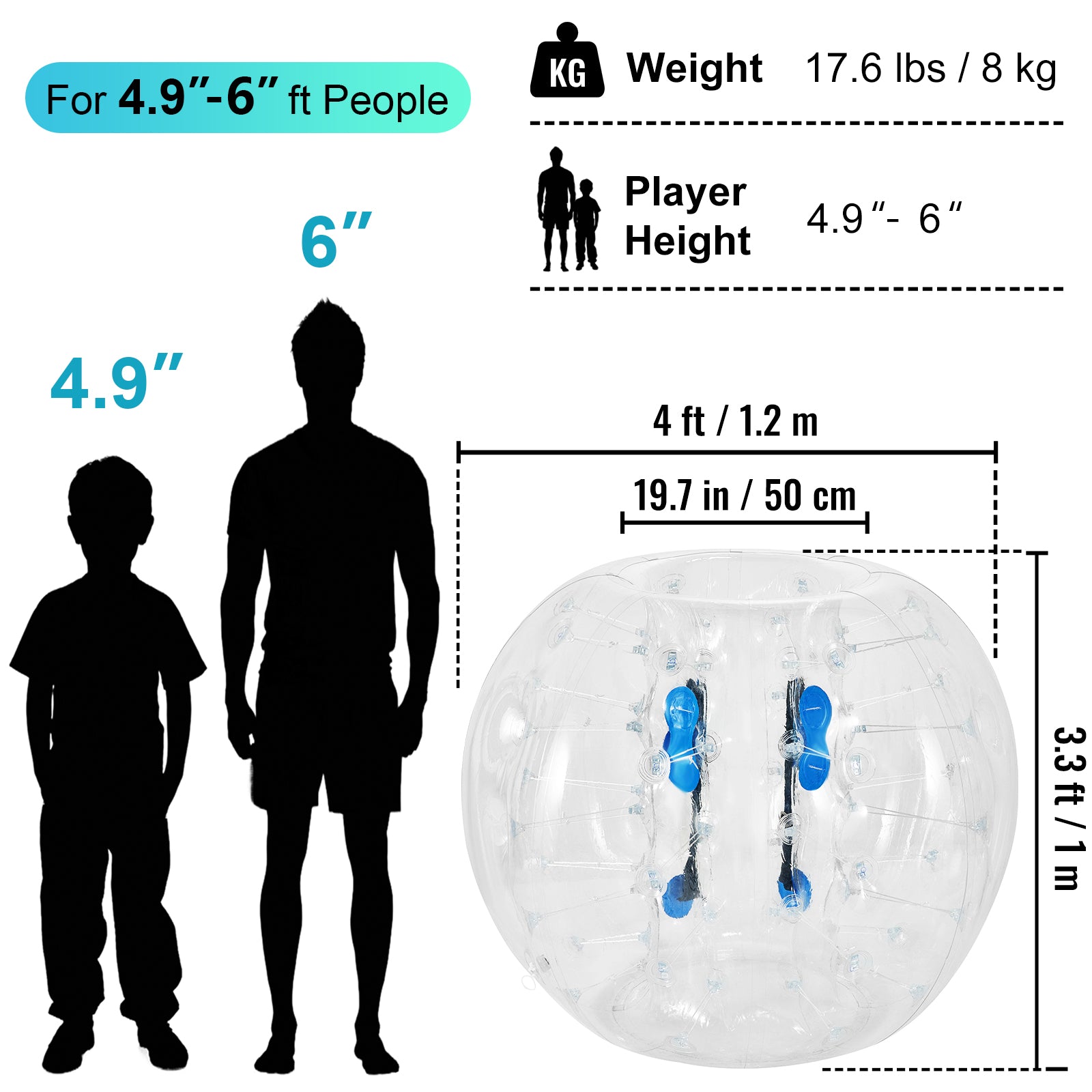 Opblaasbare Zorb Bal, 12m Diameter, Geschikt voor Kinderen/VolwassenenOpblaasbare Zorb Bal, Grootte 12m Diameter, Geschikt voor Kinderen en Volwassenen