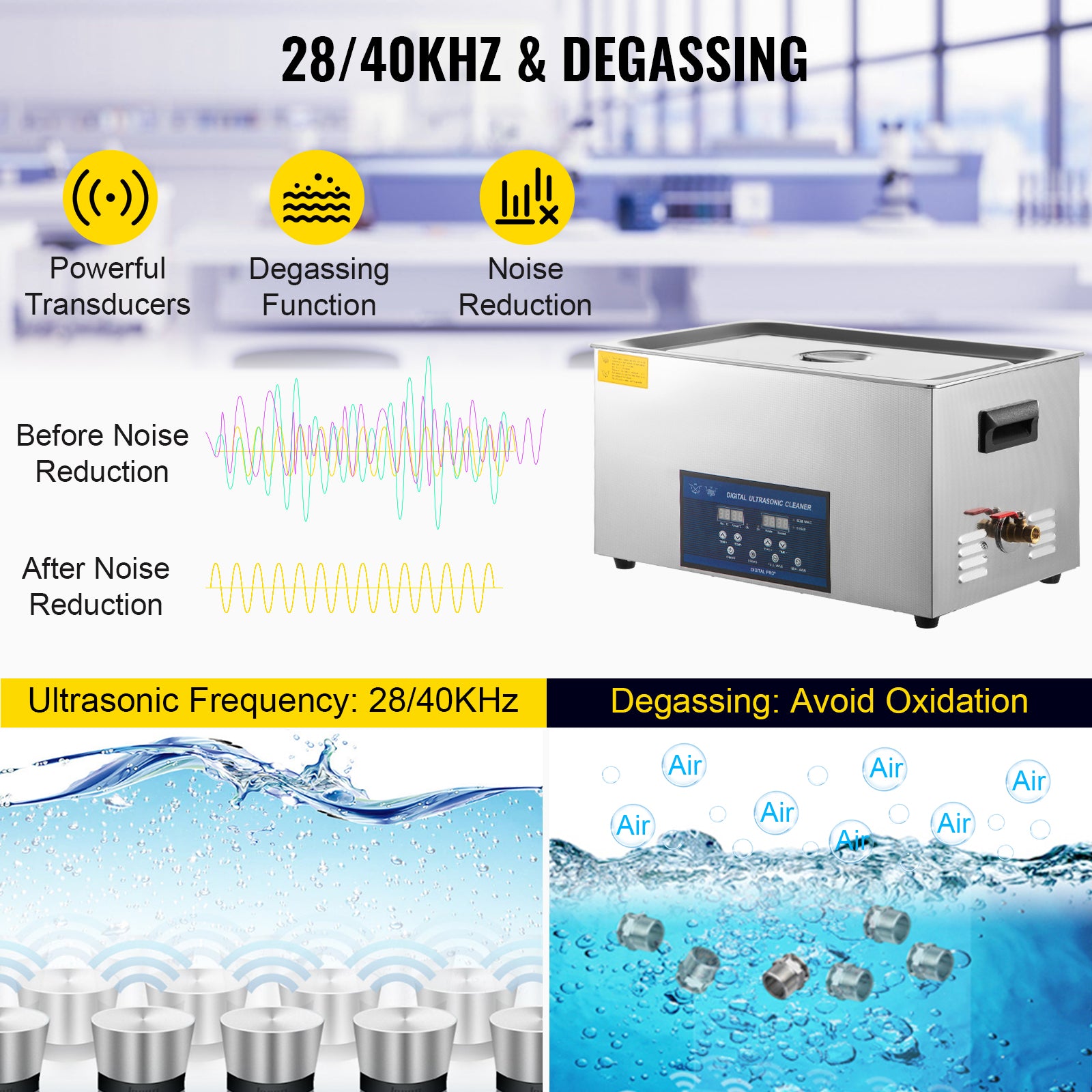 Ultrasone Reiniger, Dubbele Frequentie, Verwarming & Ontgassingsfunctie