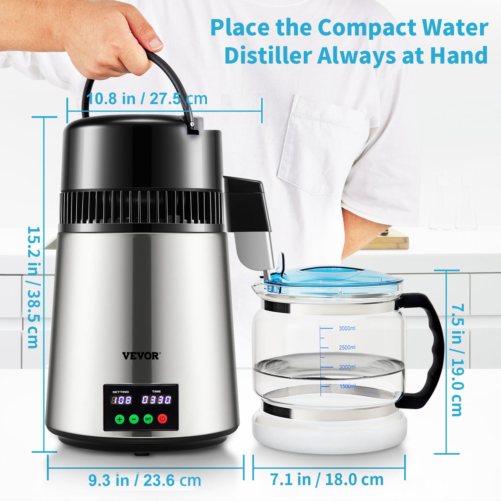 Water Distilleerder Zuiveraar, 1 L/H Distilleersnelheid, Touchscreen