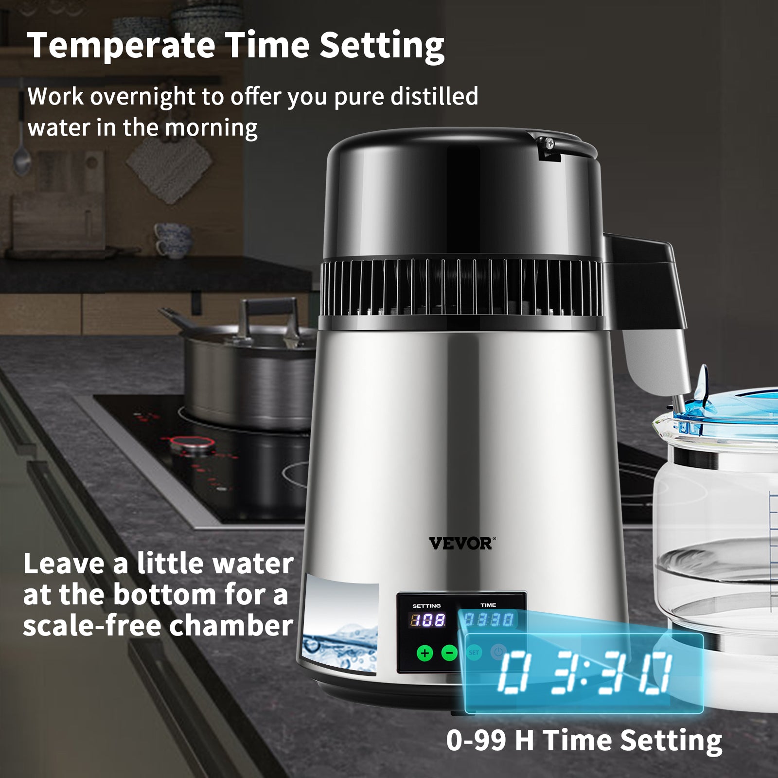 Water Distilleerder Zuiveraar, 1 L/H Distilleersnelheid, Touchscreen