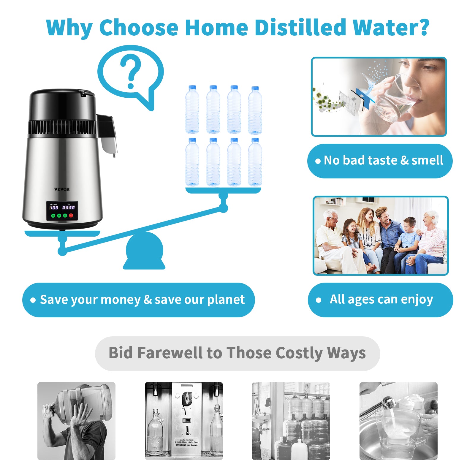 Water Distilleerder Zuiveraar, 1 L/H Distilleersnelheid, Touchscreen
