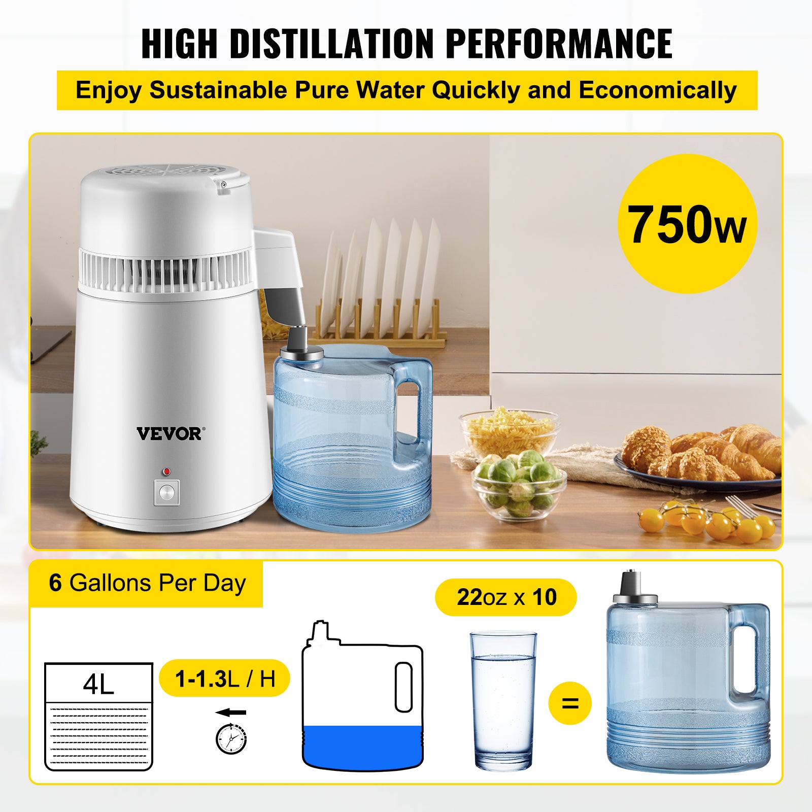 Waterdestilleerder, 4 liter capaciteit, roestvrijstalen constructie