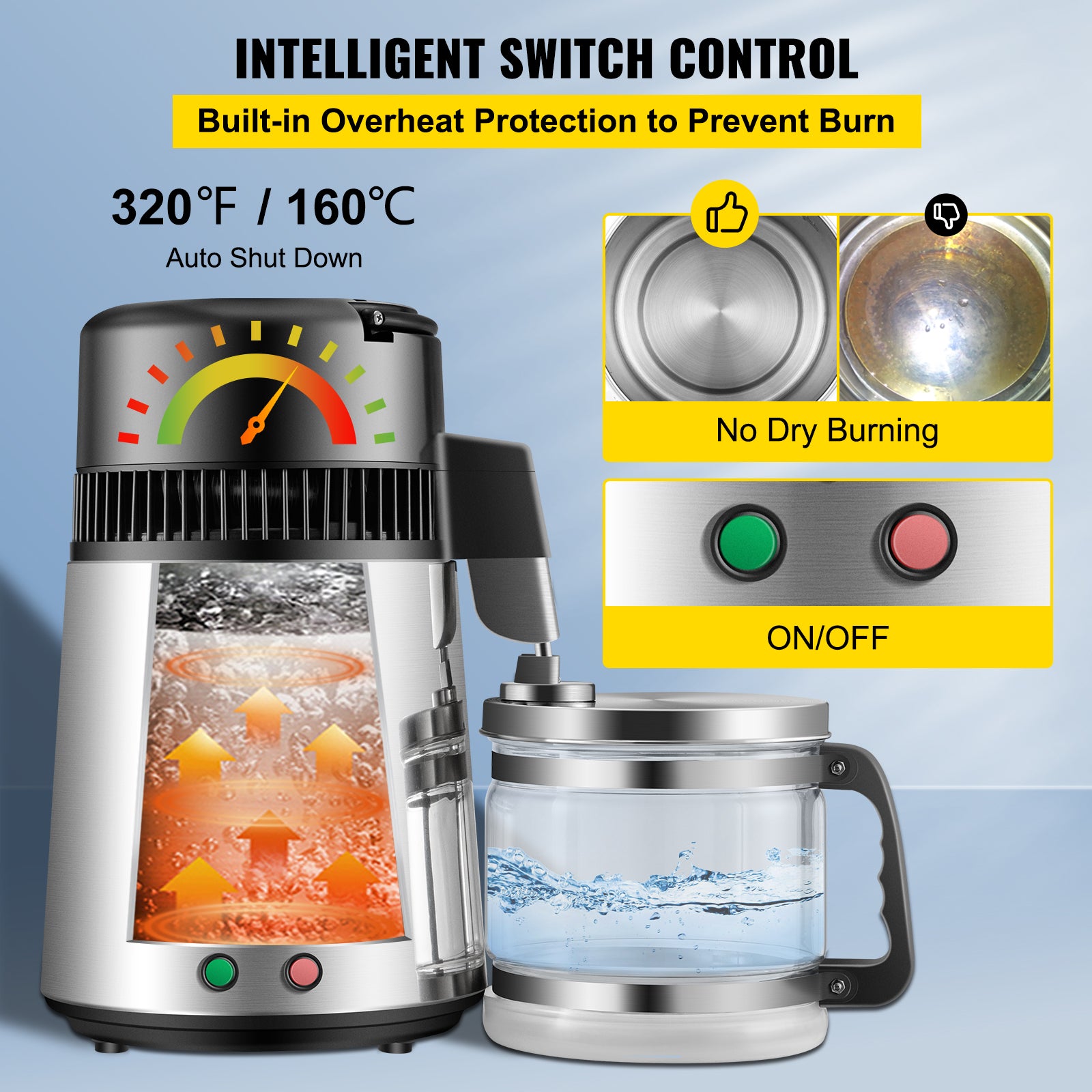 Water Distilleermachine, 4L Capaciteit, 304 Stalen Vat, Koolstoffilters