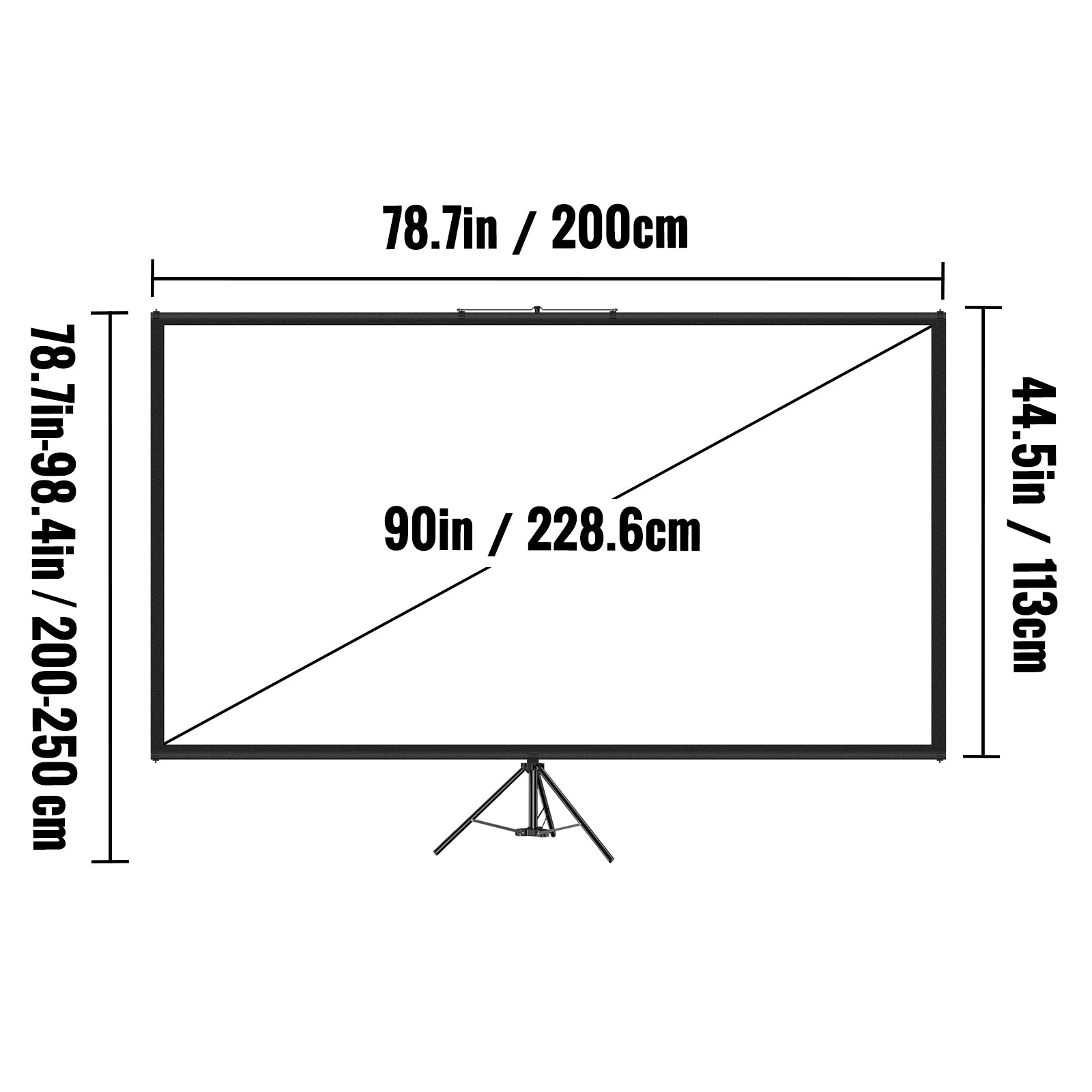 90-inch statiefprojectorscherm 16:9 4K HD - kijkhoek van 160°, aluminium standaard