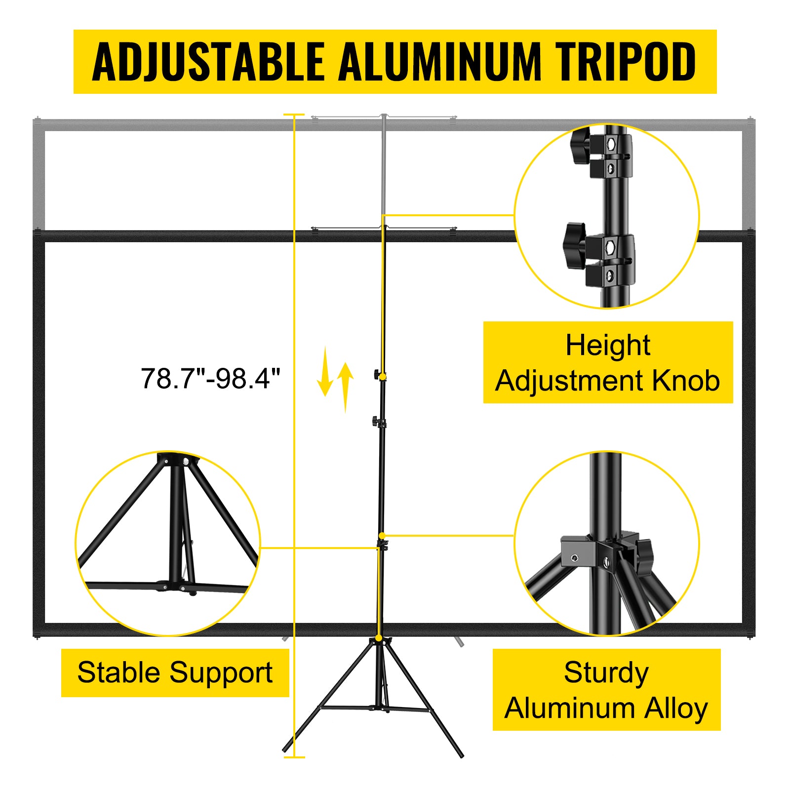 90-inch statiefprojectorscherm 16:9 4K HD - kijkhoek van 160°, aluminium standaard