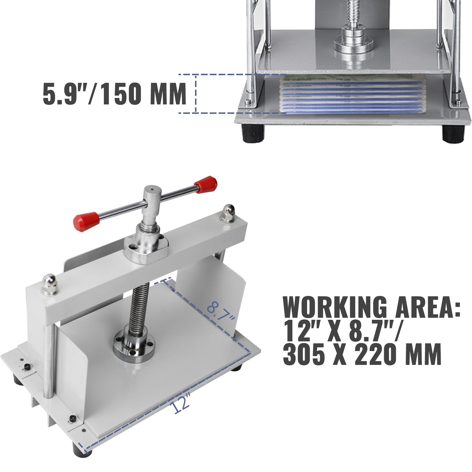 Boekbindende persmachine - 12x8,7, 3306 lbs druk, antislip voetkussens