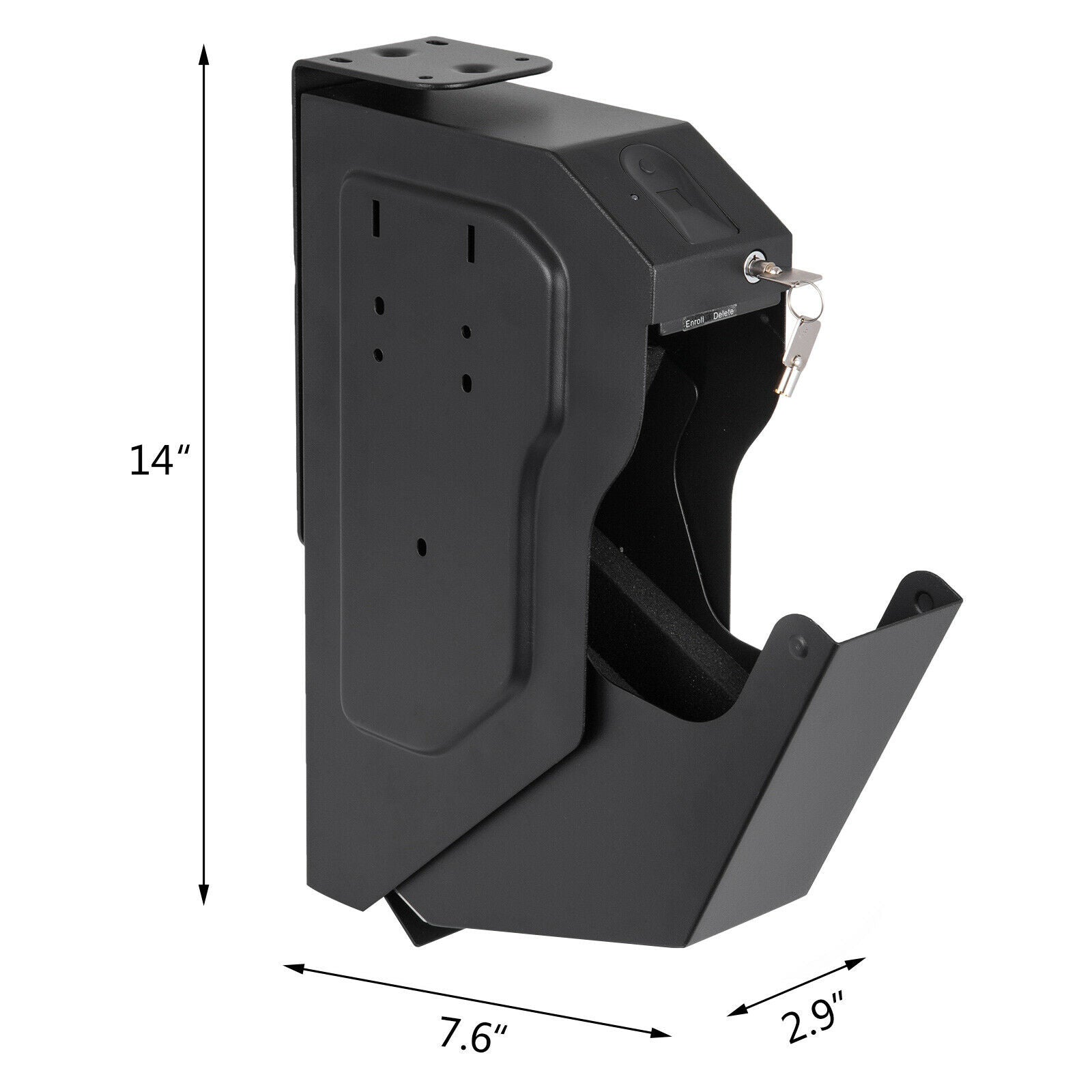 Biometrische pistoolkluis, capaciteit voor 120 vingers, wachtwoord invoer, stalen constructie.